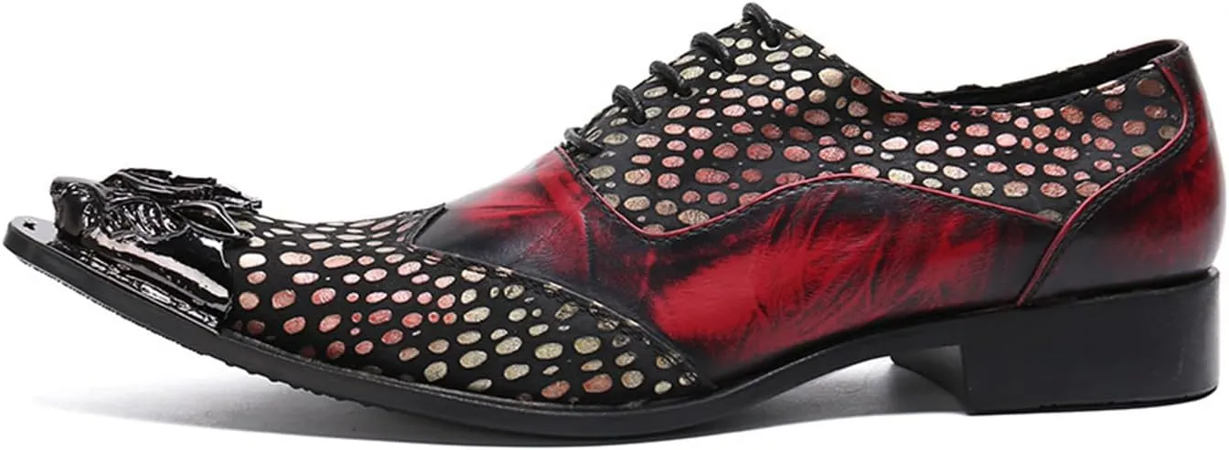 Men's Leather Shoes, Men's Simple Polka dot Splicing Pointed Toe Dress Lace-Up Shoes, Barber Host Nightclub Stage Wedding Party Banquet Prom Uniform Office Work Shoes