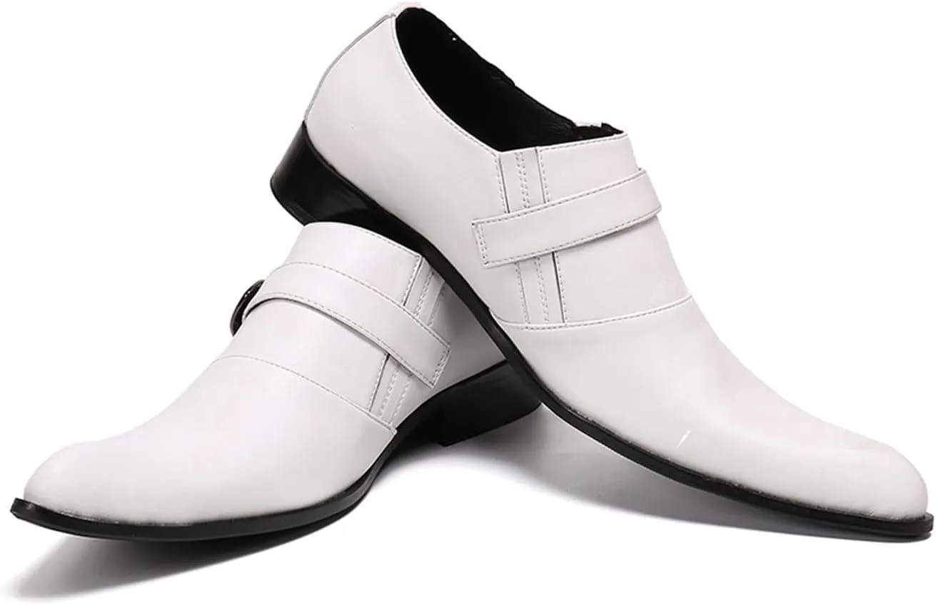 Men's Leather Shoes, Men's White Simple Business Casual Dress Shoes, Wedding Party Banquet Nightclub Stage Host Barber Uniform Office Work Shoes