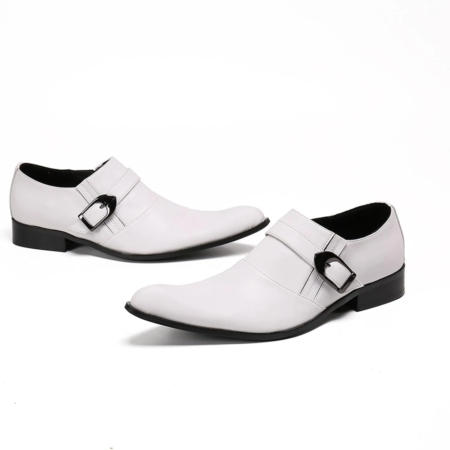 Men's Leather Shoes, Men's White Simple Business Casual Dress Shoes, Wedding Party Banquet Nightclub Stage Host Barber Uniform Office Work Shoes