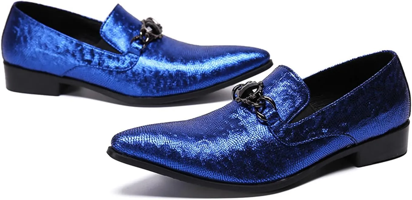 Men's Leather Shoes, Simple Blue Pointed Toe Men's Dress Shoes, Wedding Party Banquet Nightclub Stage Host Barber Uniform Office Work Shoes