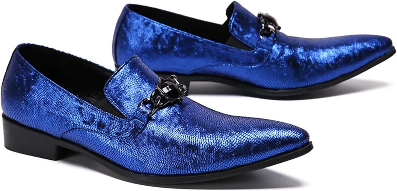 Men's Leather Shoes, Simple Blue Pointed Toe Men's Dress Shoes, Wedding Party Banquet Nightclub Stage Host Barber Uniform Office Work Shoes