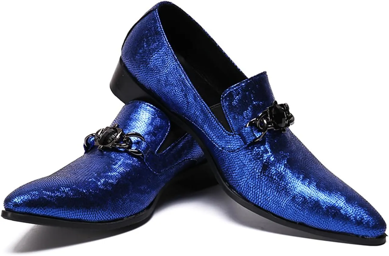Men's Leather Shoes, Simple Blue Pointed Toe Men's Dress Shoes, Wedding Party Banquet Nightclub Stage Host Barber Uniform Office Work Shoes