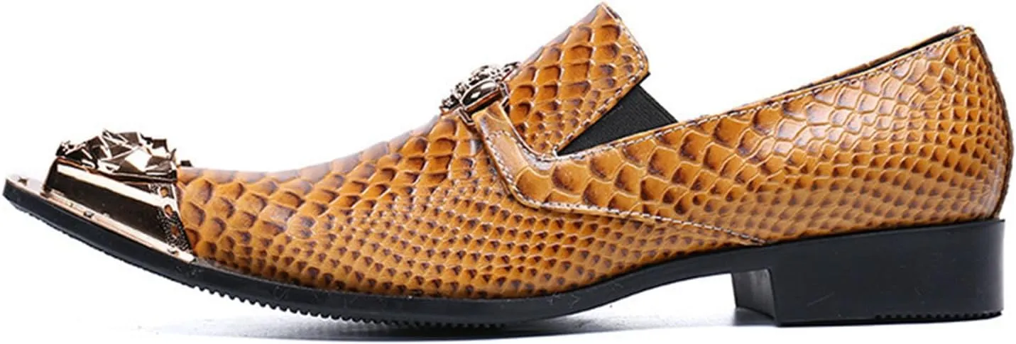 Men's Leather Shoes, Simple British Snake Pattern Metal tip Men's Dress Shoes, Wedding Party Banquet Nightclub Host Barber Stage Uniform Office Shoes