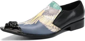 Men's Leather Shoes, Simple British Style Print Men's Dress Shoes, Wedding Party Banquet Nightclub Stage Host Barber Uniform Office Work Shoes
