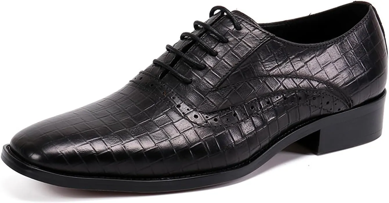 Men's Leather Shoes, Simple Business Plaid Pattern Men's Dress Lace-Up Shoes, Barber Host Nightclub Stage Wedding Party Banquet Prom Uniform Office Work Shoes