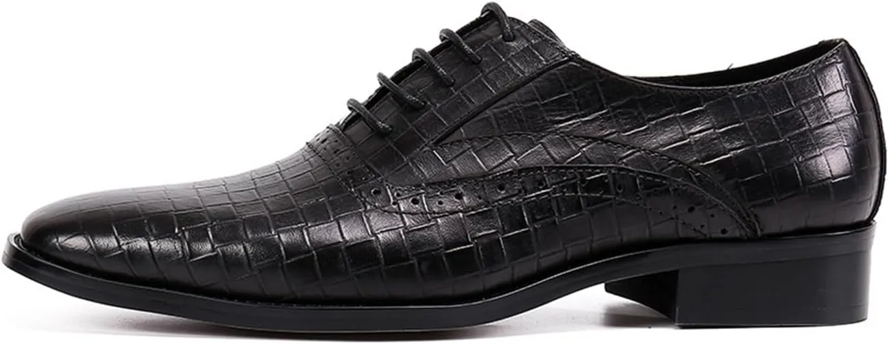Men's Leather Shoes, Simple Business Plaid Pattern Men's Dress Lace-Up Shoes, Barber Host Nightclub Stage Wedding Party Banquet Prom Uniform Office Work Shoes