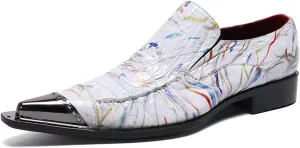 Men's Leather Shoes, Simple Color Lines Metal tip Men's Dress Shoes, Wedding Party Banquet Nightclub Stage Host Barber Uniform Office Work Shoes