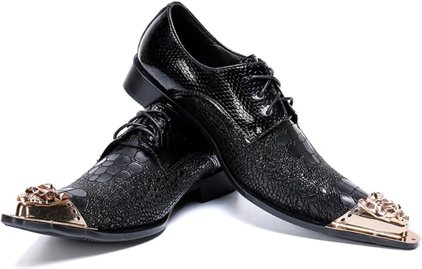 Men's Leather Shoes, Simple Crocodile Pattern Metal Pointed Toe Men's Dress Lace-Up Shoes, Barber Host Nightclub Stage Wedding Party Banquet Prom Uniform Office Work Shoes