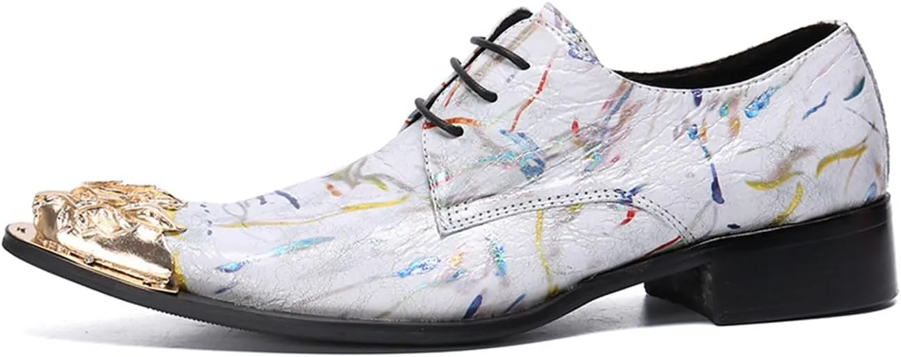 Men's Leather Shoes, Simple Graffiti Lines Men's Dress Lace-Up Shoes, Barber Host Nightclub Stage Wedding Party Banquet Prom Uniform Office Work Shoes