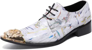 Men's Leather Shoes, Simple Graffiti Lines Men's Dress Lace-Up Shoes, Barber Host Nightclub Stage Wedding Party Banquet Prom Uniform Office Work Shoes