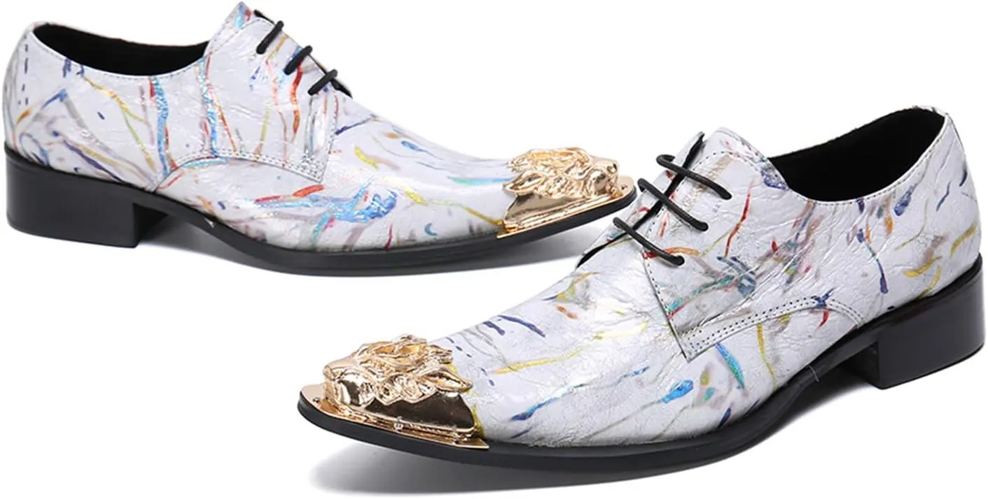 Men's Leather Shoes, Simple Graffiti Lines Men's Dress Lace-Up Shoes, Barber Host Nightclub Stage Wedding Party Banquet Prom Uniform Office Work Shoes