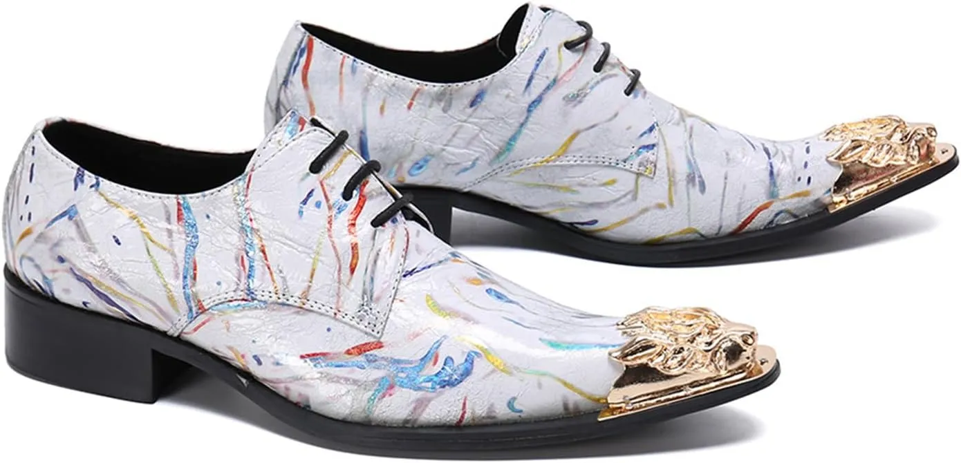 Men's Leather Shoes, Simple Graffiti Lines Men's Dress Lace-Up Shoes, Barber Host Nightclub Stage Wedding Party Banquet Prom Uniform Office Work Shoes