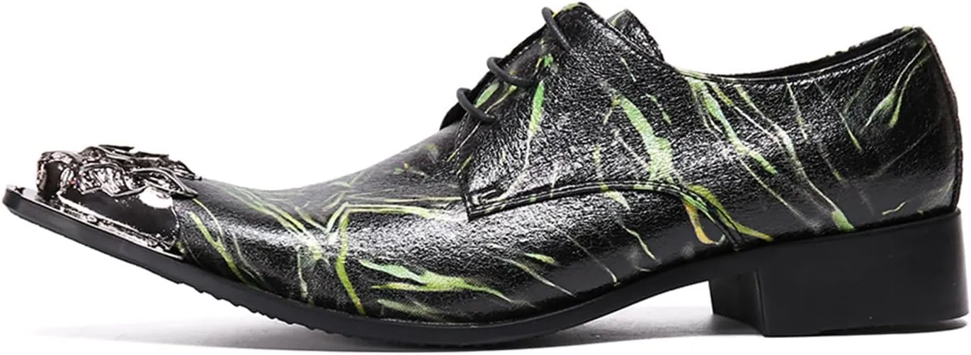Men's Leather Shoes, Simple line Metal tip Men's Dress Lace-Up Shoes, Barber Host Nightclub Stage Wedding Party Banquet Prom Uniform Office Work Shoes