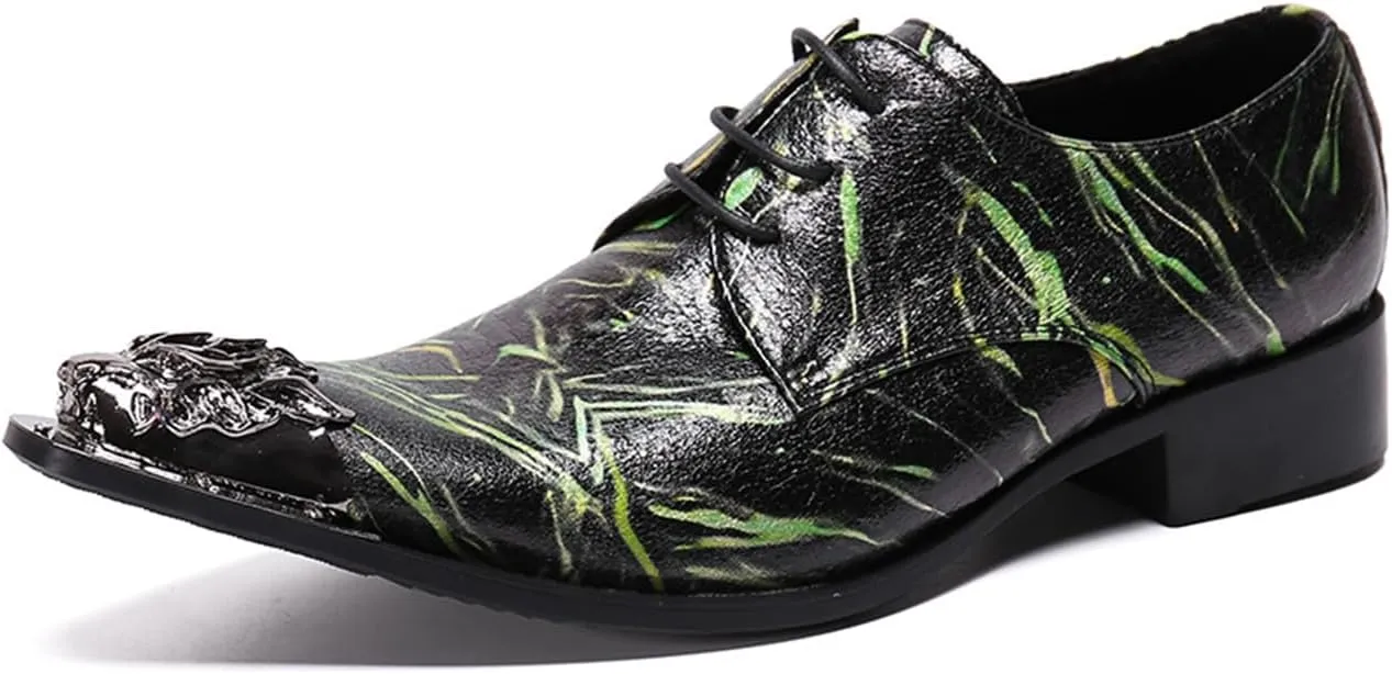 Men's Leather Shoes, Simple line Metal tip Men's Dress Lace-Up Shoes, Barber Host Nightclub Stage Wedding Party Banquet Prom Uniform Office Work Shoes