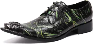 Men's Leather Shoes, Simple line Metal tip Men's Dress Lace-Up Shoes, Barber Host Nightclub Stage Wedding Party Banquet Prom Uniform Office Work Shoes