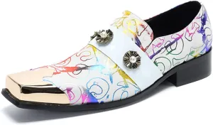 Men's Leather Shoes, Simple line Print Men's Dress Shoes, Wedding Party Banquet Nightclub Stage Host Barber Uniform Office Work Shoes