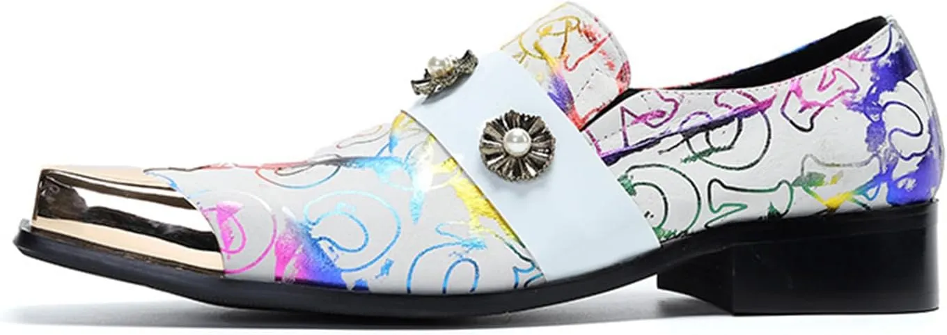 Men's Leather Shoes, Simple line Print Men's Dress Shoes, Wedding Party Banquet Nightclub Stage Host Barber Uniform Office Work Shoes