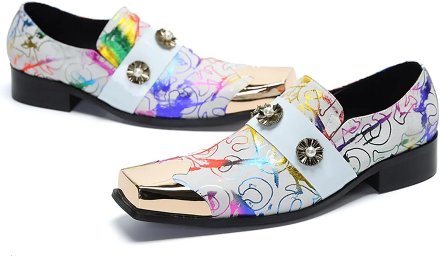 Men's Leather Shoes, Simple line Print Men's Dress Shoes, Wedding Party Banquet Nightclub Stage Host Barber Uniform Office Work Shoes