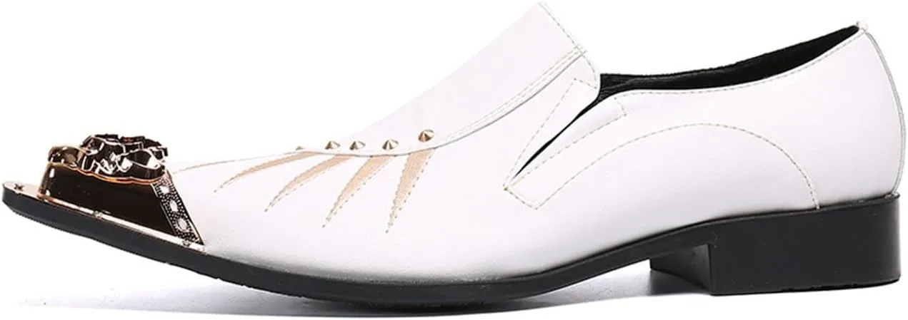 Men's Leather Shoes, Simple Metal tip Men's Dress Shoes, Wedding Party Banquet Nightclub Stage Host Barber Uniform Office Work Shoes
