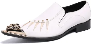 Men's Leather Shoes, Simple Metal tip Men's Dress Shoes, Wedding Party Banquet Nightclub Stage Host Barber Uniform Office Work Shoes