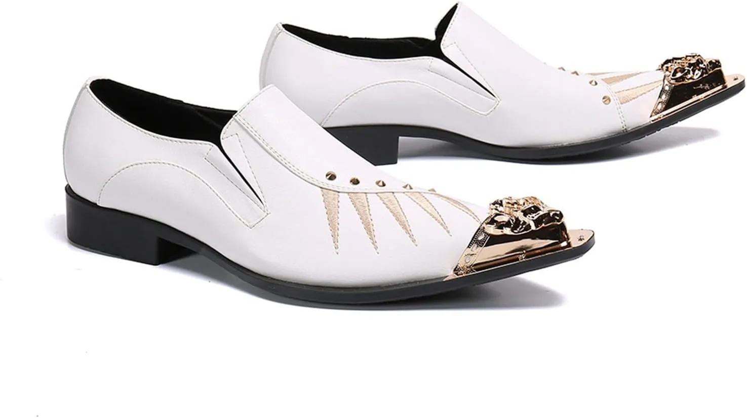 Men's Leather Shoes, Simple Metal tip Men's Dress Shoes, Wedding Party Banquet Nightclub Stage Host Barber Uniform Office Work Shoes