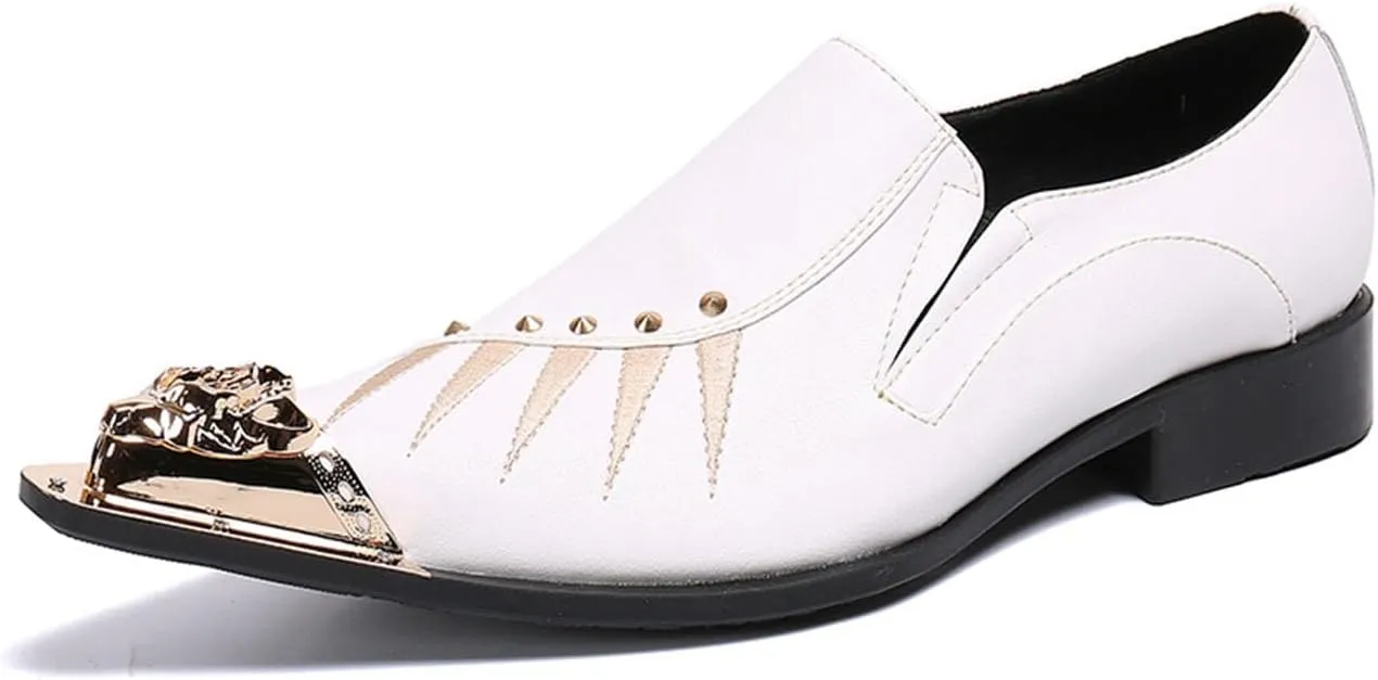 Men's Leather Shoes, Simple Metal tip Men's Dress Shoes, Wedding Party Banquet Nightclub Stage Host Barber Uniform Office Work Shoes