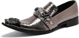 Men's Leather Shoes, Simple Plaid Shiny Metal tip Men's Dress Shoes, Wedding Party Banquet Nightclub Host Barber Stage Uniform Office Shoes