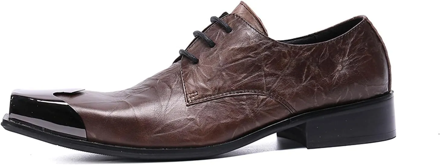 Men's Leather Shoes, Simple Print Men's Square Toe Dress Lace-Up Shoes, Barber Host Nightclub Stage Wedding Party Banquet Prom Uniform Office Work Shoes