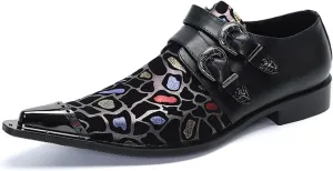 Men's Leather Shoes, Simple Print Pointed Toe Men's Dress Shoes, Wedding Party Banquet Nightclub Stage Host Barber Uniform Office Work Shoes