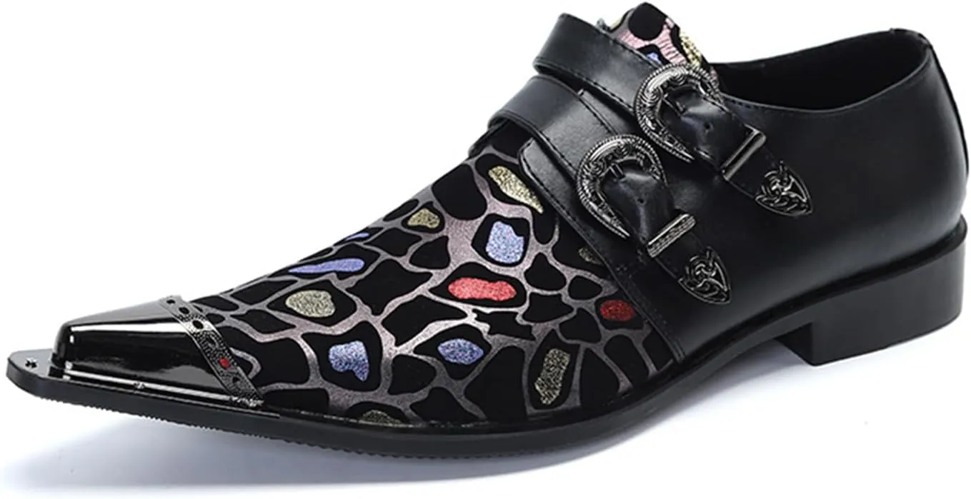 Men's Leather Shoes, Simple Print Pointed Toe Men's Dress Shoes, Wedding Party Banquet Nightclub Stage Host Barber Uniform Office Work Shoes