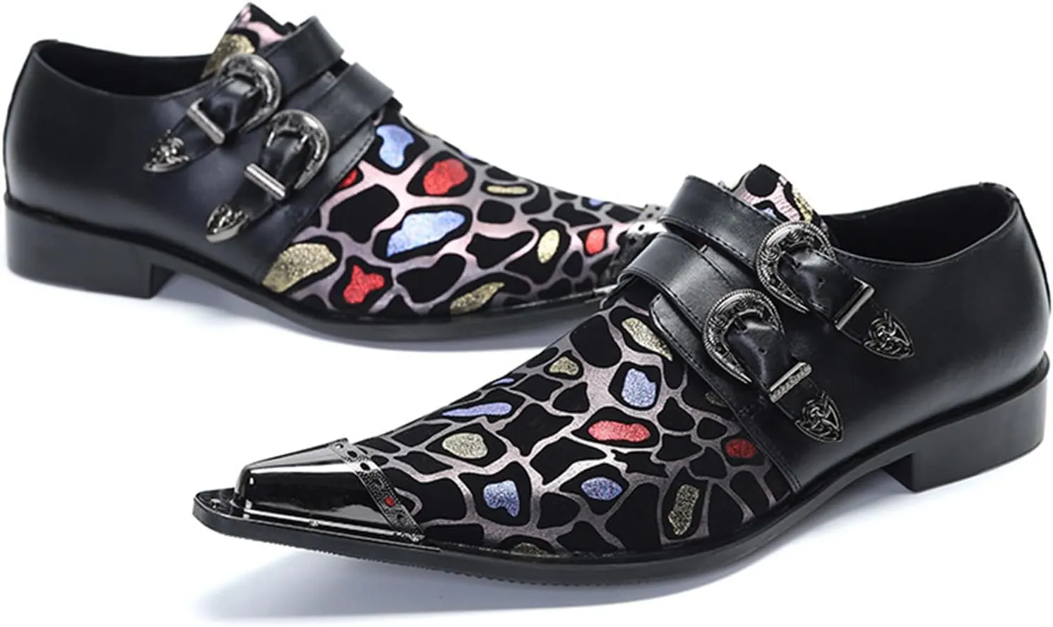 Men's Leather Shoes, Simple Print Pointed Toe Men's Dress Shoes, Wedding Party Banquet Nightclub Stage Host Barber Uniform Office Work Shoes