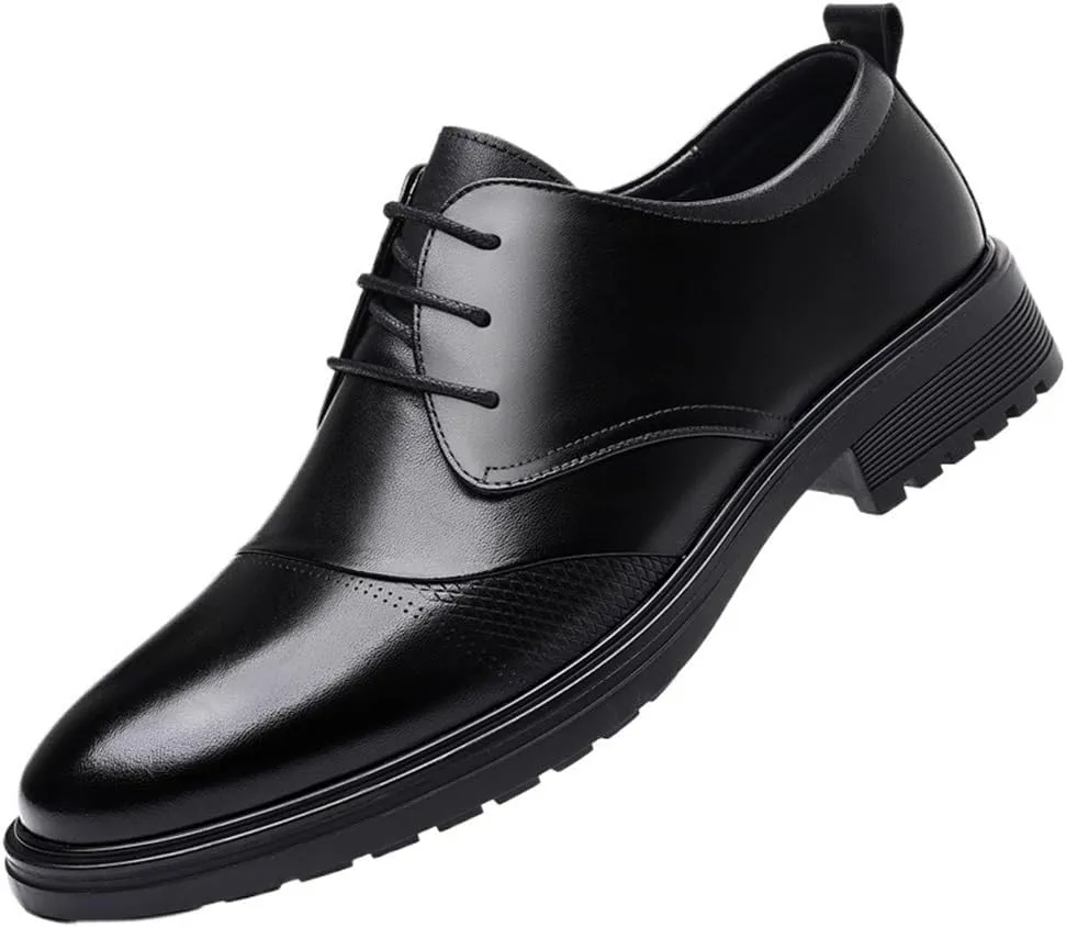 Mens Oxford Dress Shoes Business Casual Genuine Leather Lace Up Pointed Soft Sole Suit Office Commuter Comfortable Shoes