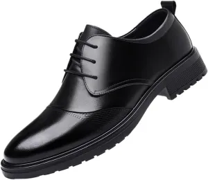 Mens Oxford Dress Shoes Business Casual Genuine Leather Lace Up Pointed Soft Sole Suit Office Commuter Comfortable Shoes