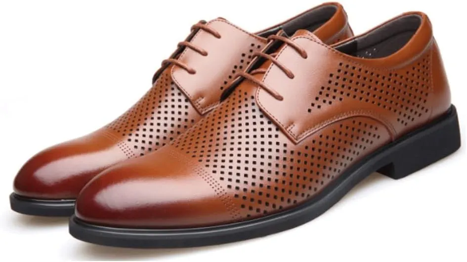 Mens Oxford Dress Shoes Business Lace Up Cap Toe Breathable PU Leather Anti Slip Low Top Comfortable Formal Shoes