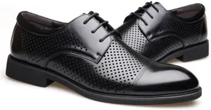 Mens Oxford Dress Shoes Business Lace Up Cap Toe Breathable PU Leather Anti Slip Low Top Comfortable Formal Shoes