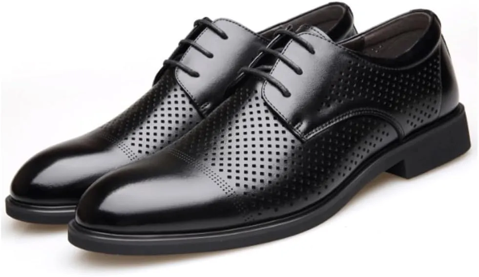 Mens Oxford Dress Shoes Business Lace Up Cap Toe Breathable PU Leather Anti Slip Low Top Comfortable Formal Shoes