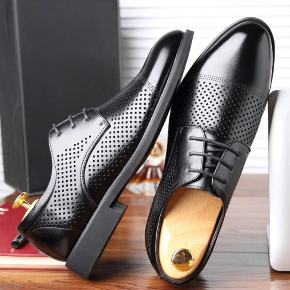 Mens Oxford Dress Shoes Business Lace Up Cap Toe Breathable PU Leather Anti Slip Low Top Comfortable Formal Shoes