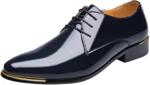 Mens Oxford Dress Shoes Business Lace Up Shiny Pointed Toe Patent Leather Low Top Non Slip Wedding Comfortable Formal