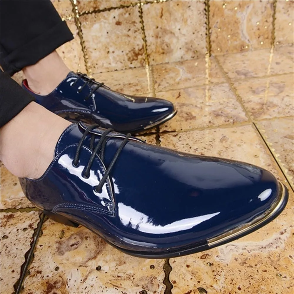 Mens Oxford Dress Shoes Business Lace Up Shiny Pointed Toe Patent Leather Low Top Non Slip Wedding Comfortable Formal