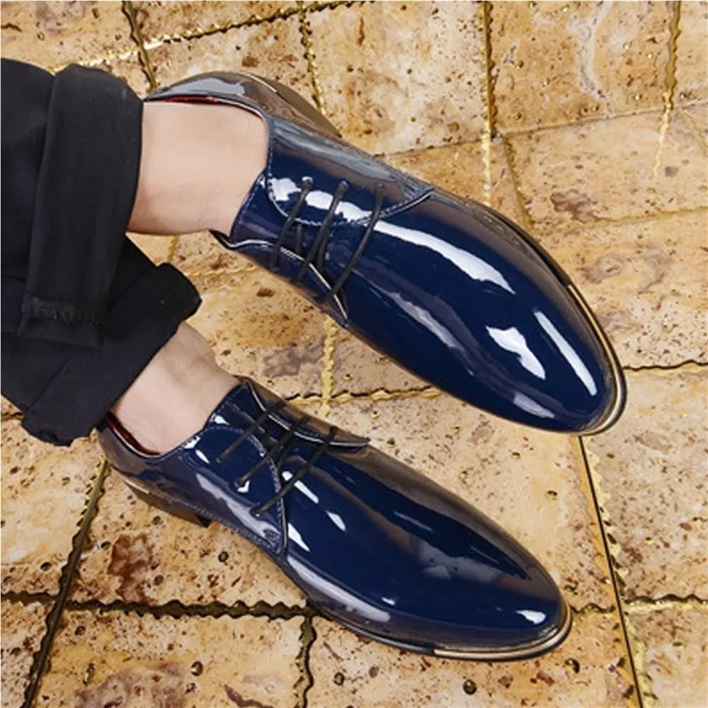 Mens Oxford Dress Shoes Business Lace Up Shiny Pointed Toe Patent Leather Low Top Non Slip Wedding Comfortable Formal