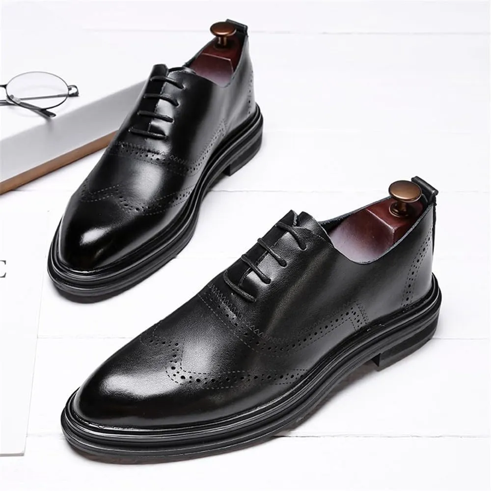 Mens Oxford Dress Shoes Business Lace Up Wingtip Round Toe Faux Leather Anti Slip Rubber Sole Low Top Party Comfortable