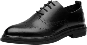 Mens Oxford Dress Shoes Business Lace Up Wingtip Round Toe Faux Leather Anti Slip Rubber Sole Low Top Party Comfortable