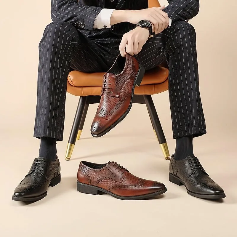 Men's Oxford Lace Up Shoes Soft Bottom Non-Slip British Retro Business Formal Casual Shoes Driving Work Shoes