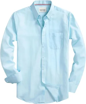 Mens Oxford Shirts Long Sleeve Slim Fit Lightweight Casual Button Down Shirts with Pocket