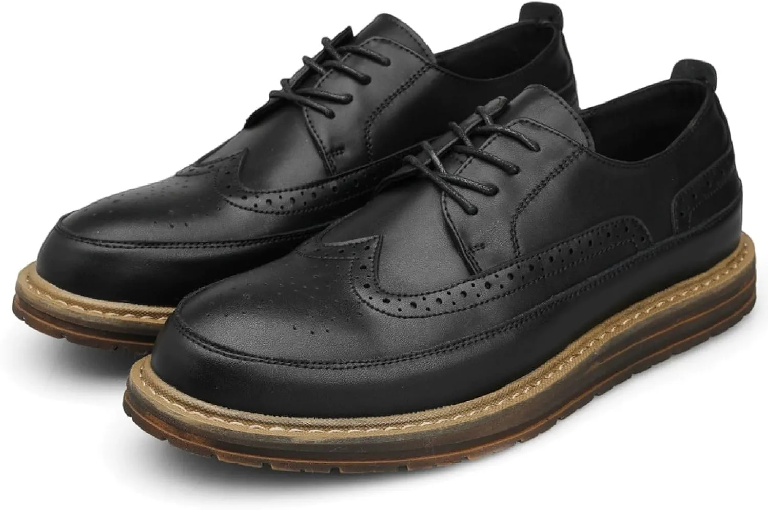 Men's Oxford Shoes Genuine Calf Leather Wingtip Oxfords Lace Up Business Formal Work Shoes Brogue Dress Shoe