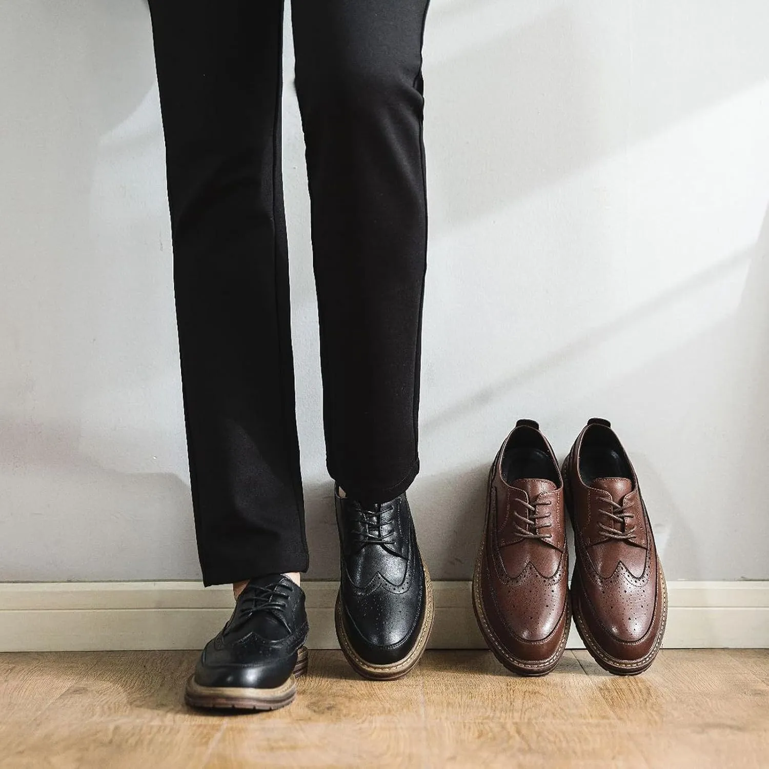Men's Oxford Shoes Genuine Calf Leather Wingtip Oxfords Lace Up Business Formal Work Shoes Brogue Dress Shoe