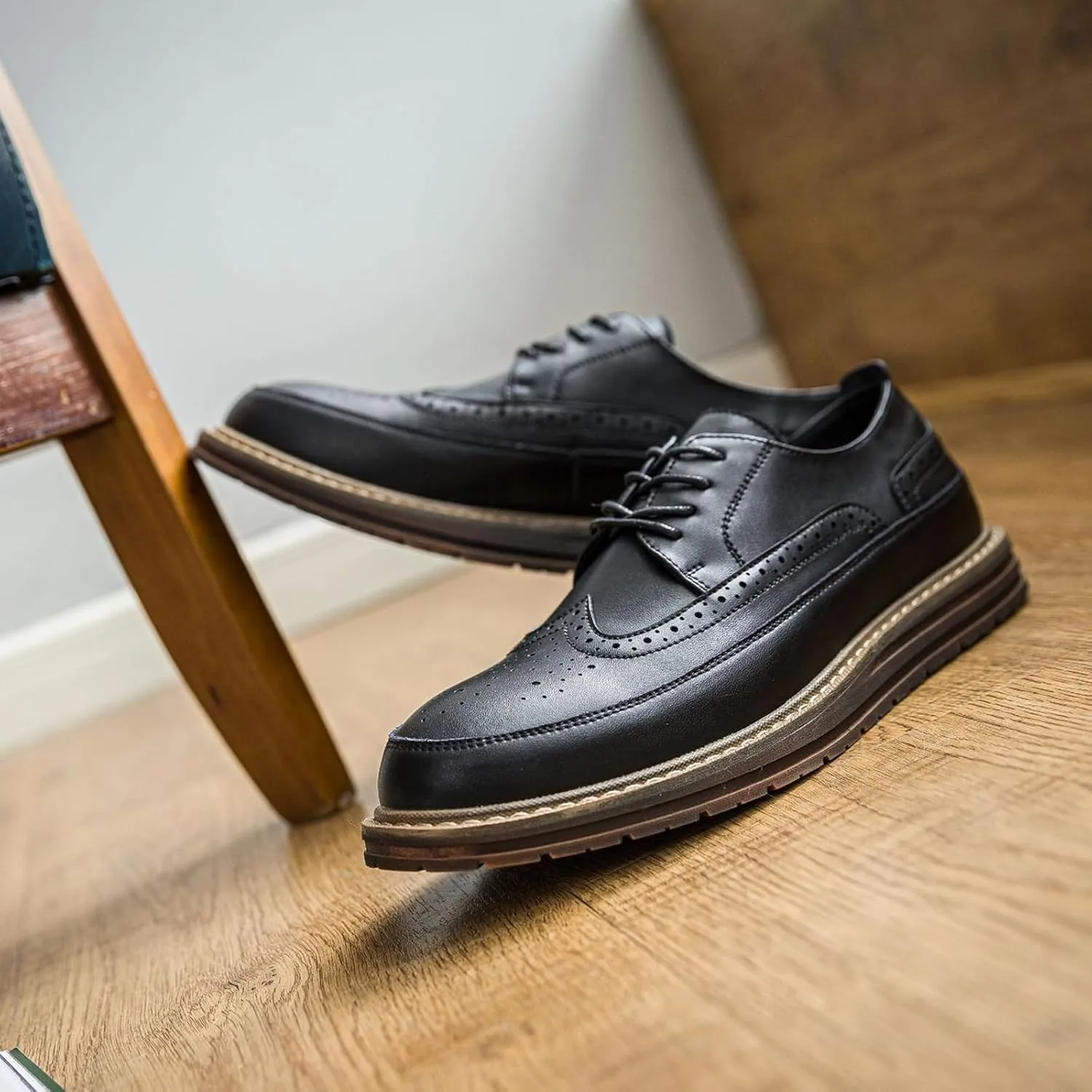 Men's Oxford Shoes Genuine Calf Leather Wingtip Oxfords Lace Up Business Formal Work Shoes Brogue Dress Shoe