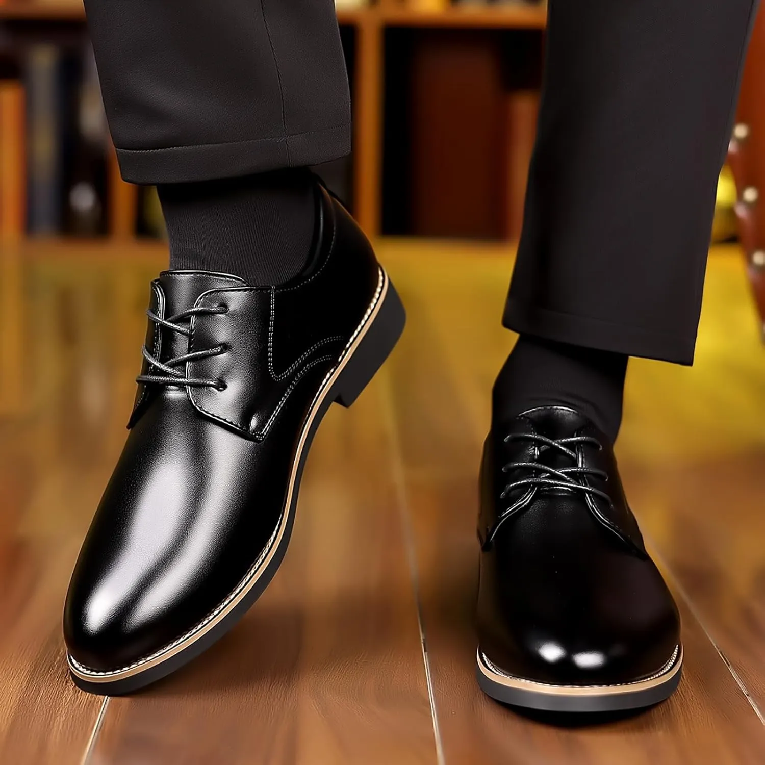 Men's Oxford Shoes PU Leather Dress Shoes for Comfortable Lace-up Derby Formal Business