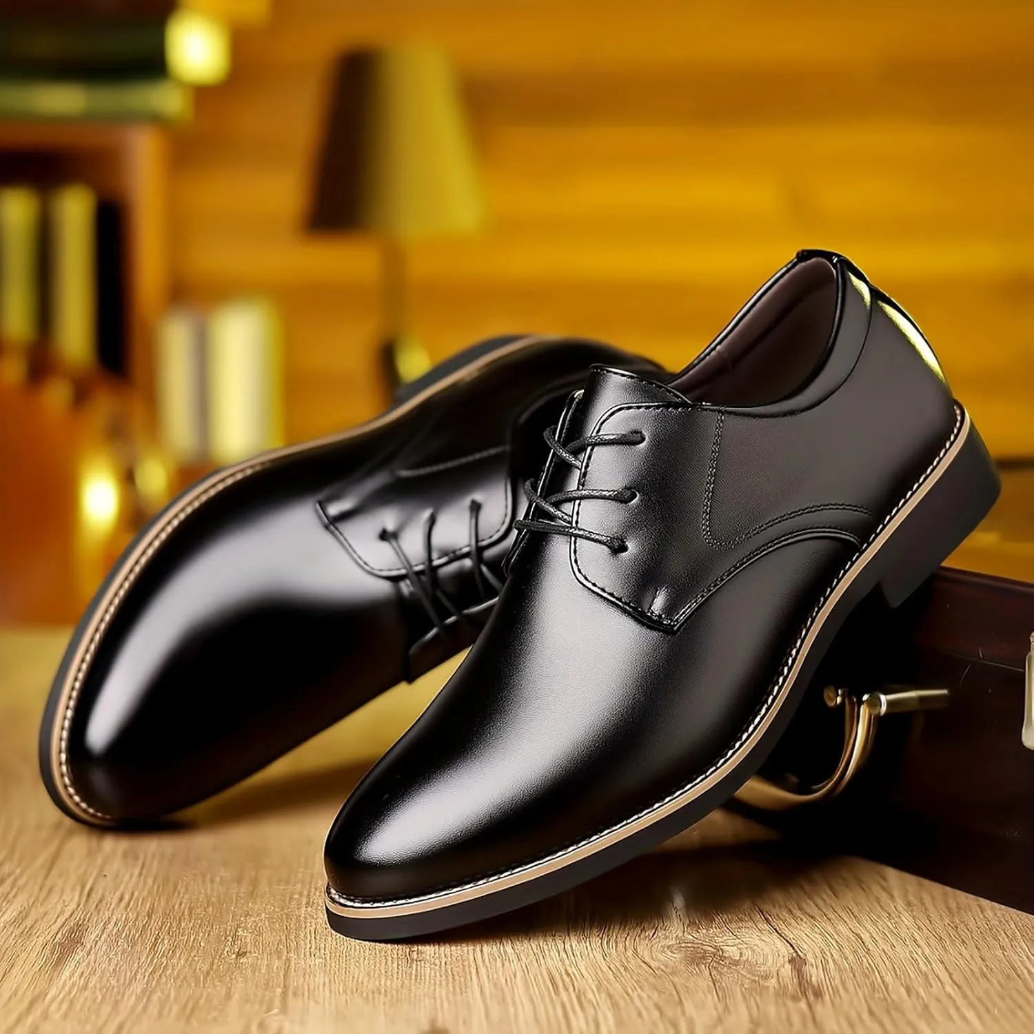Men's Oxford Shoes PU Leather Dress Shoes for Comfortable Lace-up Derby Formal Business