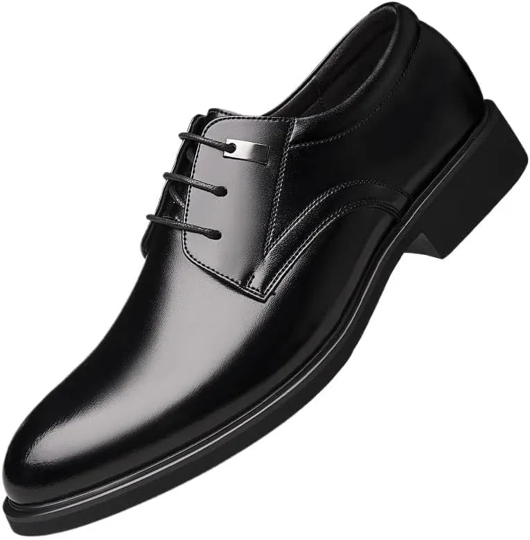 Men's Patent Leather Dress Shoes Mens Retro Formal Business Oxford Shoes Comfortable Height Increasing Non-Slip Softsole Walking Derby Shoes